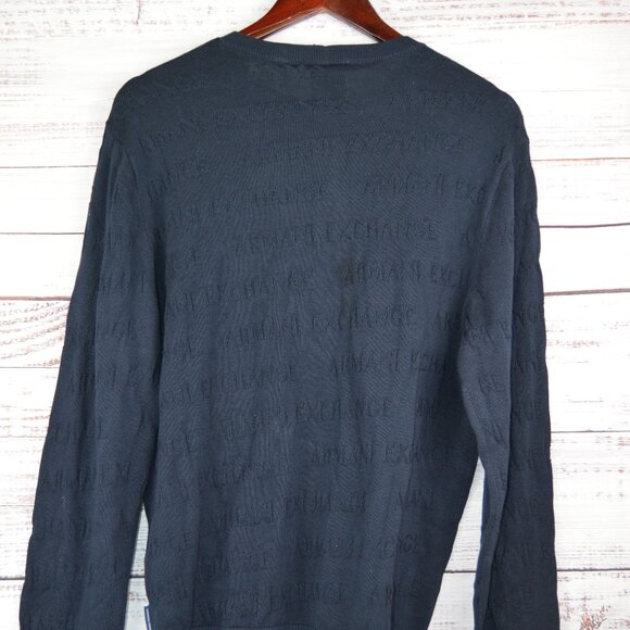 Armani Exchange Navy Oblique Logo Pullover Sweater Size Medium NWT - Picture 2 of 16